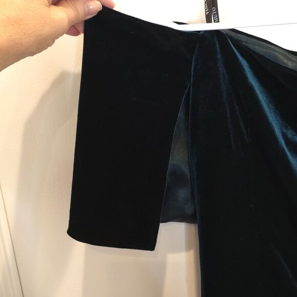 Vince Camuto Off-The-Shoulder Green Velvet Cocktail Holiday Party Dress Size 14 - Picture 12 of 16